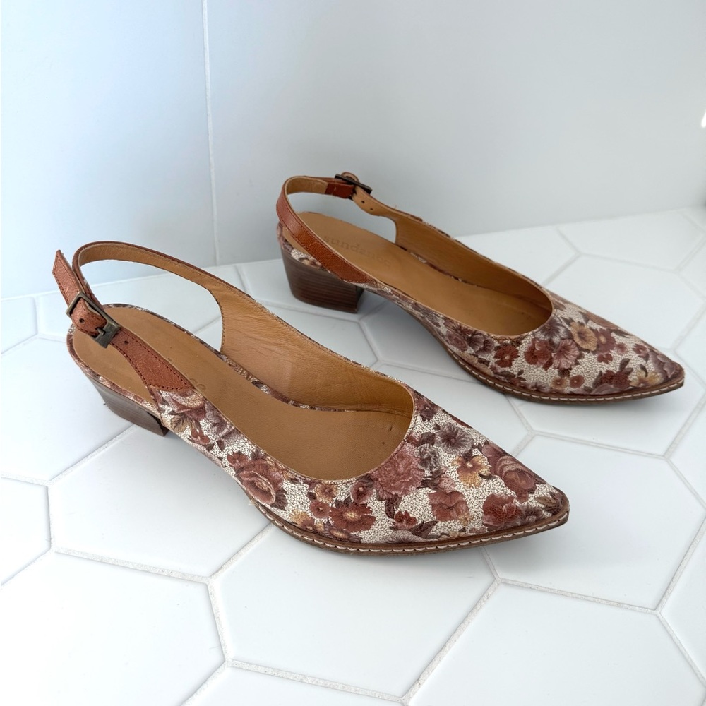 Sundance Brown Floral Slingback Heels